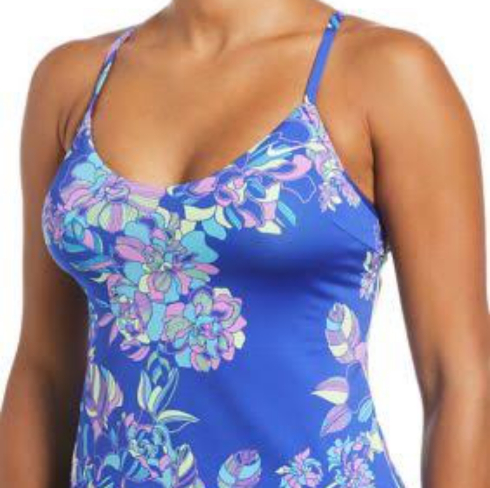 Nike Women's Floral Racerback Tankini Size L Color Blue